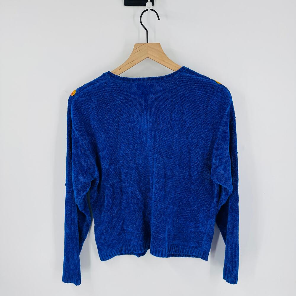 Vintage Eagle's Eye‎ Christmas Ornament Chenille Cardigan Royal Blue Size M - Picture 2 of 6